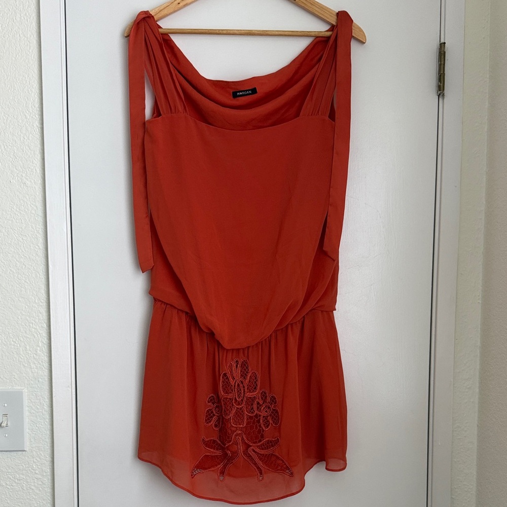 Morgan de Toi Vintage Orange Sleeveless Dress with Embroidered Detail